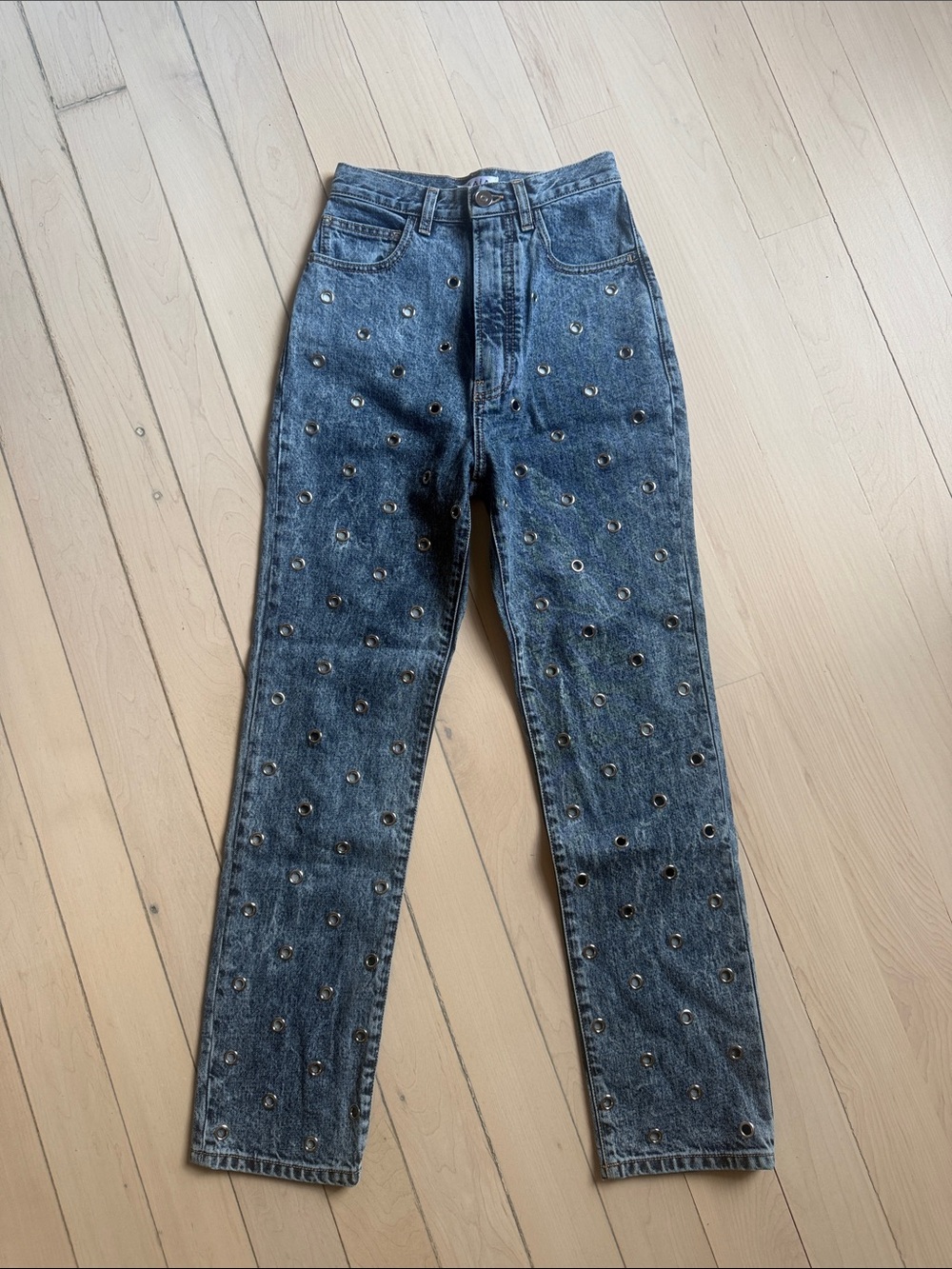 Alaia High-Waist Washed Jeans with Metal Eyelet Detail - Women NEVER WORN